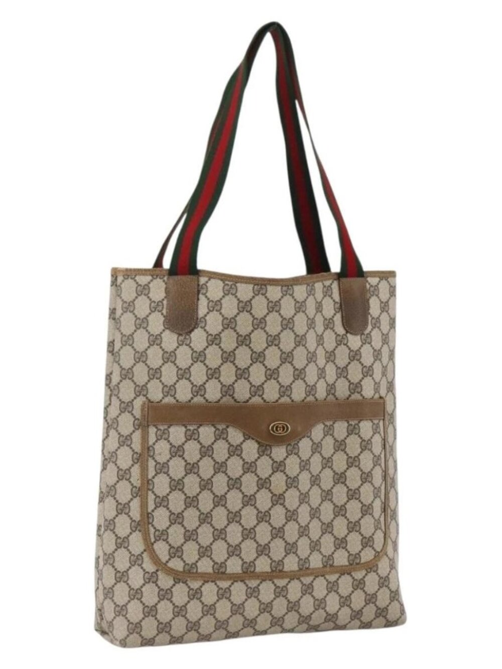 GUCCI GG Supreme Web Sherry Line Tote Bag PVC Beige Auth ep13605GUCCI GG Supreme